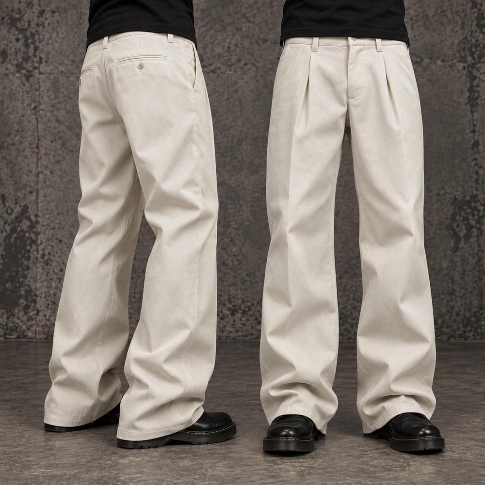 34x30 Cream Ivory Baggy Wide Leg Pleated Dress Pants Men's